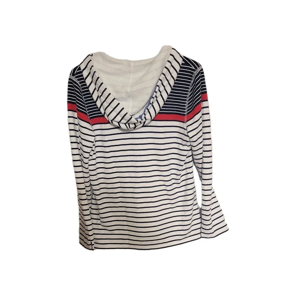 Talbots Sweater Womens small White‎ Striped Knit Hoodie Pullover Casual